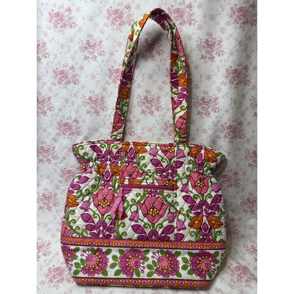 Vera Bradley Pink Floral Quilted Shoulder Tote Purse Handbag 13x15